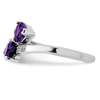 Sterling Silver Rhodium Amethyst & Diamond Heart Ring view 4