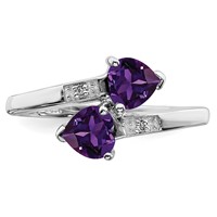 Sterling Silver Rhodium Amethyst & Diamond Heart Ring view 5