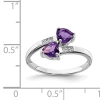Sterling Silver Rhodium Amethyst & Diamond Heart Ring view 3