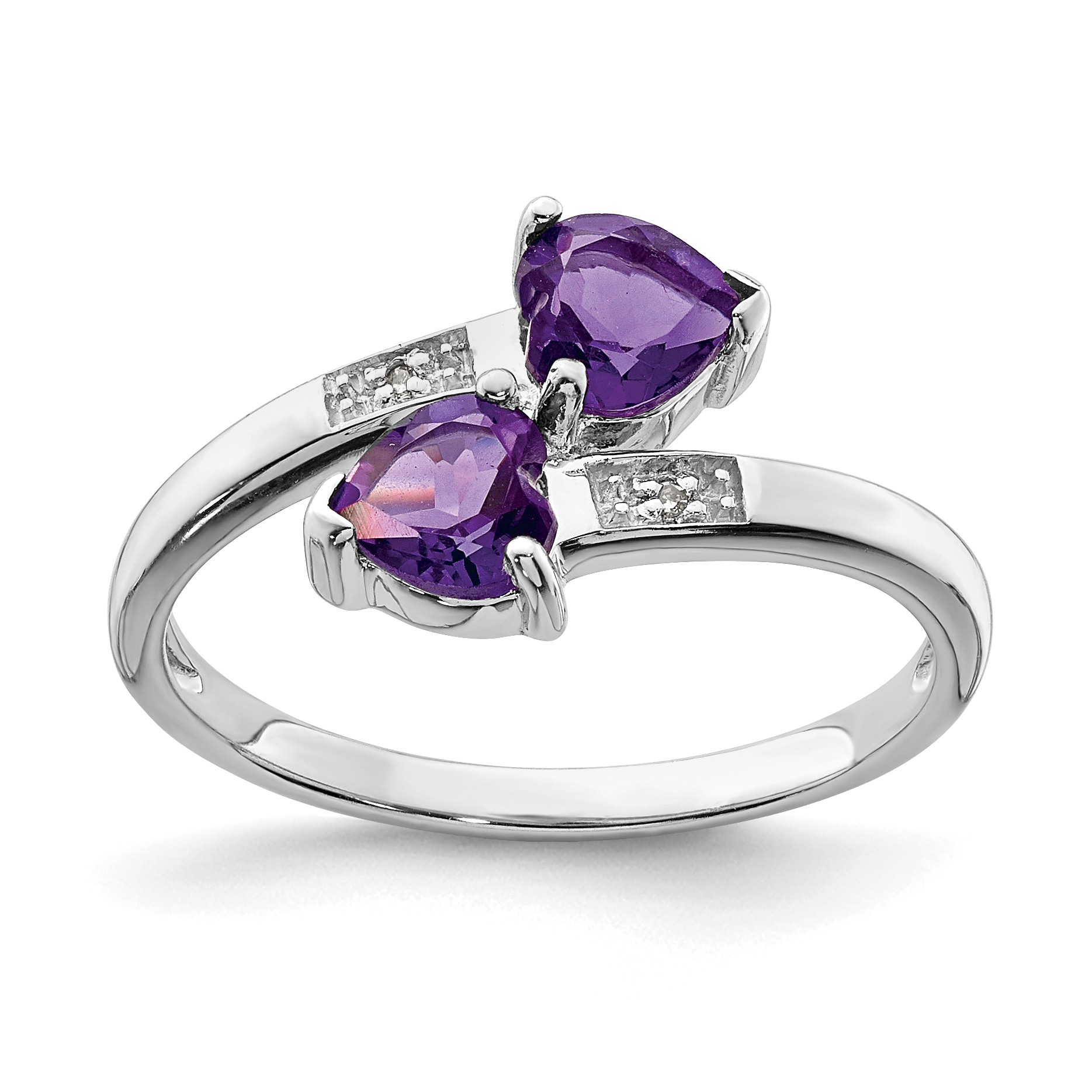 Sterling Silver Rhodium Amethyst & Diamond Heart Ring (QDX425-6)