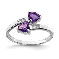 Sterling Silver Rhodium Amethyst & Diamond Heart Ring view 1