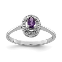Sterling Silver Rhodium Amethyst & Diamond Ring view 1