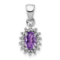 Sterling Silver Rhodium Plated Amethyst and Diamond Pendant view 1