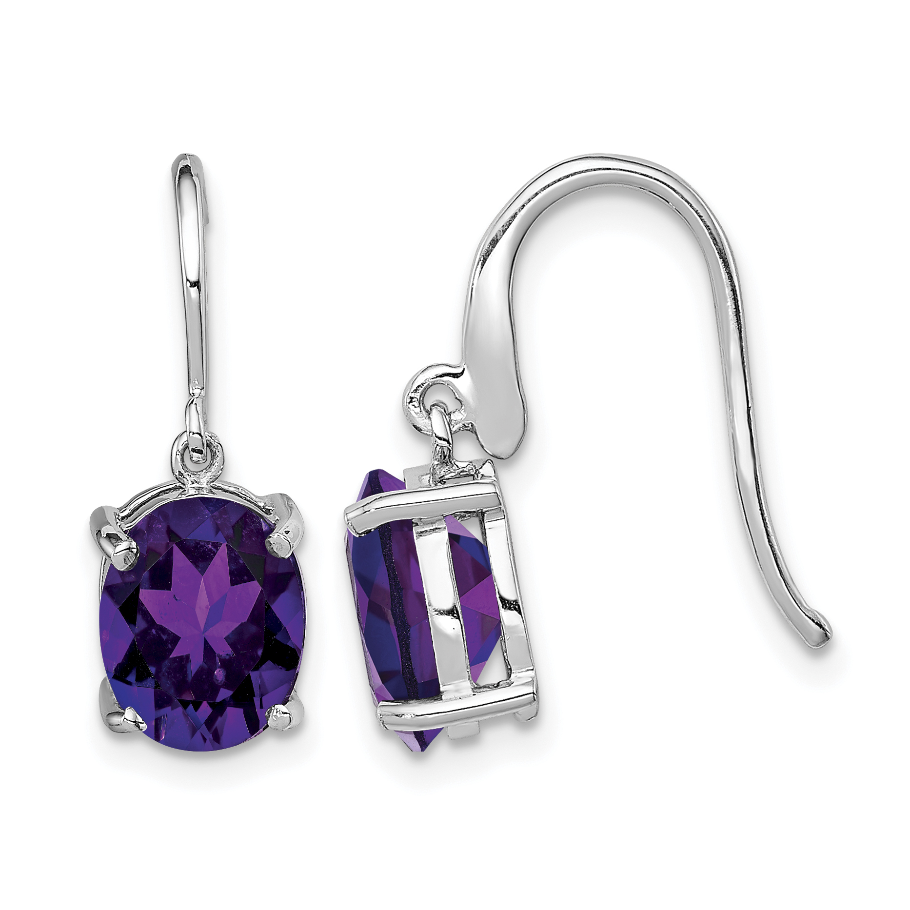 Sterling Silver Rhodium Plated  Amethyst Wire Earrings (QDX432)