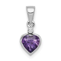 Sterling Silver Rhodium Plated Amethyst and Diamond Pendant view 1
