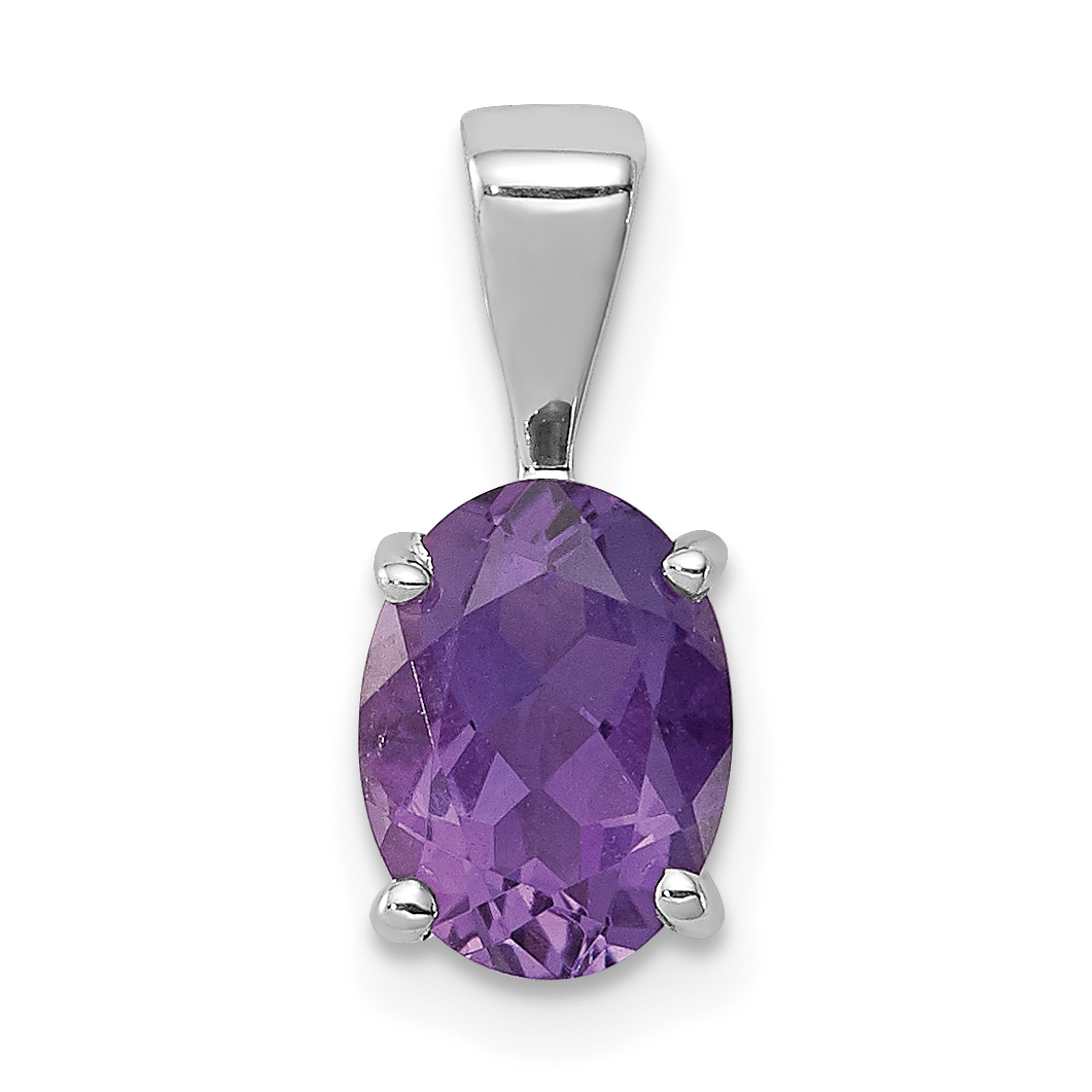Sterling Silver Rhodium Plated Amethyst Pendant (QDX438)