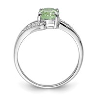 Sterling Silver Rhodium Green Quartz & Diamond Ring view 2