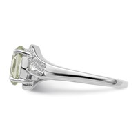 Sterling Silver Rhodium Green Quartz & Diamond Ring view 3