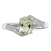 Sterling Silver Rhodium Green Quartz & Diamond Ring view 5