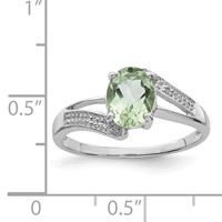 Sterling Silver Rhodium Green Quartz & Diamond Ring view 4