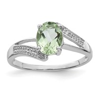 Sterling Silver Rhodium Green Quartz & Diamond Ring view 1