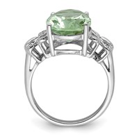 Sterling Silver Rhodium Green Quartz & Diamond Ring view 2