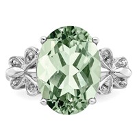 Sterling Silver Rhodium Green Quartz & Diamond Ring view 5