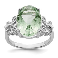 Sterling Silver Rhodium Green Quartz & Diamond Ring view 1