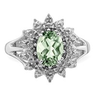 Sterling Silver Rhodium Green Quartz & Diamond Ring view 5