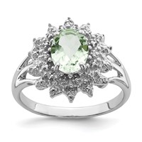 Sterling Silver Rhodium Green Quartz & Diamond Ring view 1