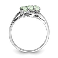 Sterling Silver Rhodium 3 Stone Green Quartz & Diamond Ring view 2