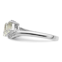 Sterling Silver Rhodium 3 Stone Green Quartz & Diamond Ring view 3