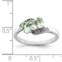 Sterling Silver Rhodium 3 Stone Green Quartz & Diamond Ring view 4
