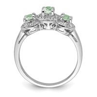 Sterling Silver Rhodium 3 Stone Green Quartz & Diamond Ring view 2