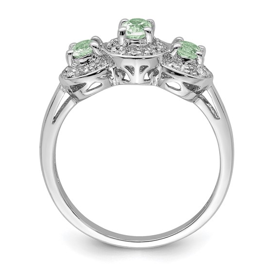 Sterling Silver Rhodium Gemstone and Diamond Ring