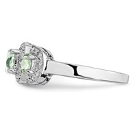 Sterling Silver Rhodium 3 Stone Green Quartz & Diamond Ring view 4