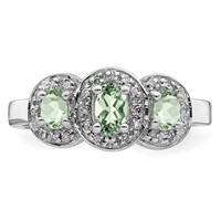 Sterling Silver Rhodium 3 Stone Green Quartz & Diamond Ring view 5