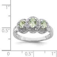 Sterling Silver Rhodium 3 Stone Green Quartz & Diamond Ring view 3