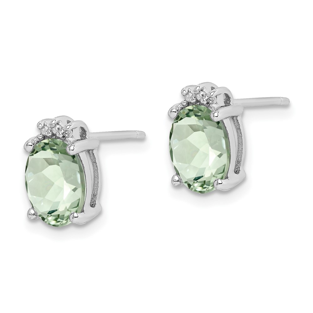 Sterling Silver Rhodium-plated Oval Green Quartz and DiamondEarrings (QDX467)