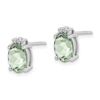 Sterling Silver Rhodium-plated Oval Green Quartz and DiamondEarrings view 2