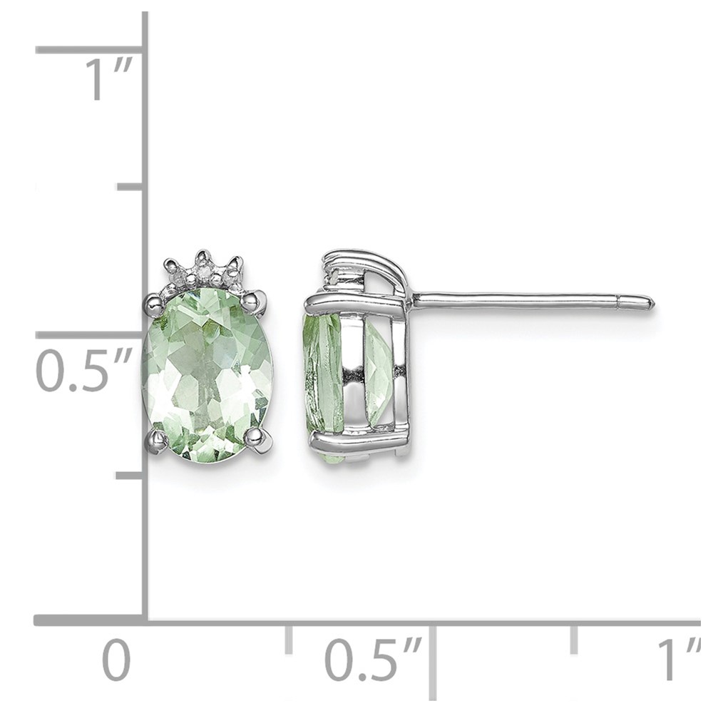Sterling Silver Rhodium-plated Oval Green Quartz and DiamondEarrings (QDX467)