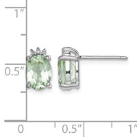 Sterling Silver Rhodium-plated Oval Green Quartz and DiamondEarrings view 4