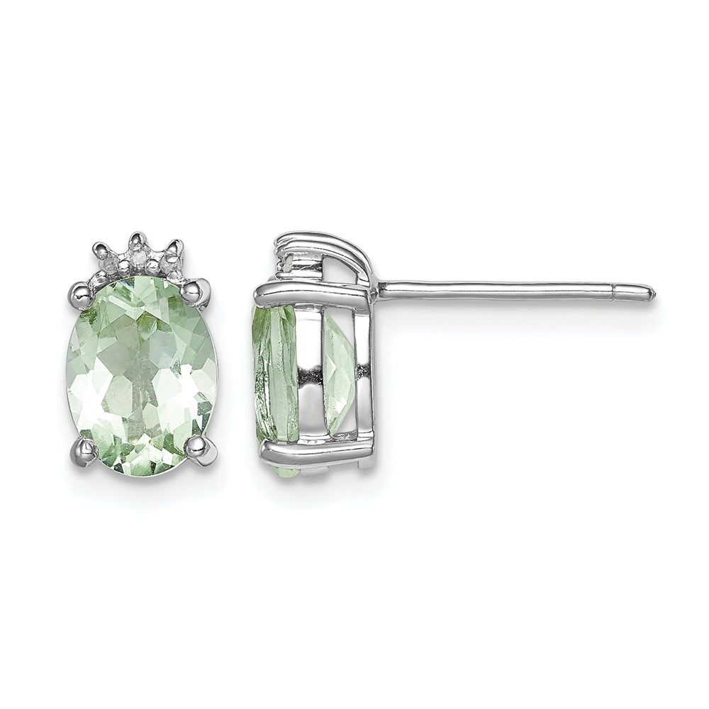 Sterling Silver Rhodium-plated Oval Green Quartz and DiamondEarrings (QDX467)