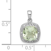 Sterling Silver Rhodium Plated Green Quartz and Diamond Pendant view 3