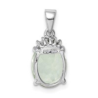 Sterling Silver Rhodium Plated Green Quartz and Diamond Pendant view 4