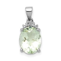 Sterling Silver Rhodium Plated Green Quartz and Diamond Pendant view 1