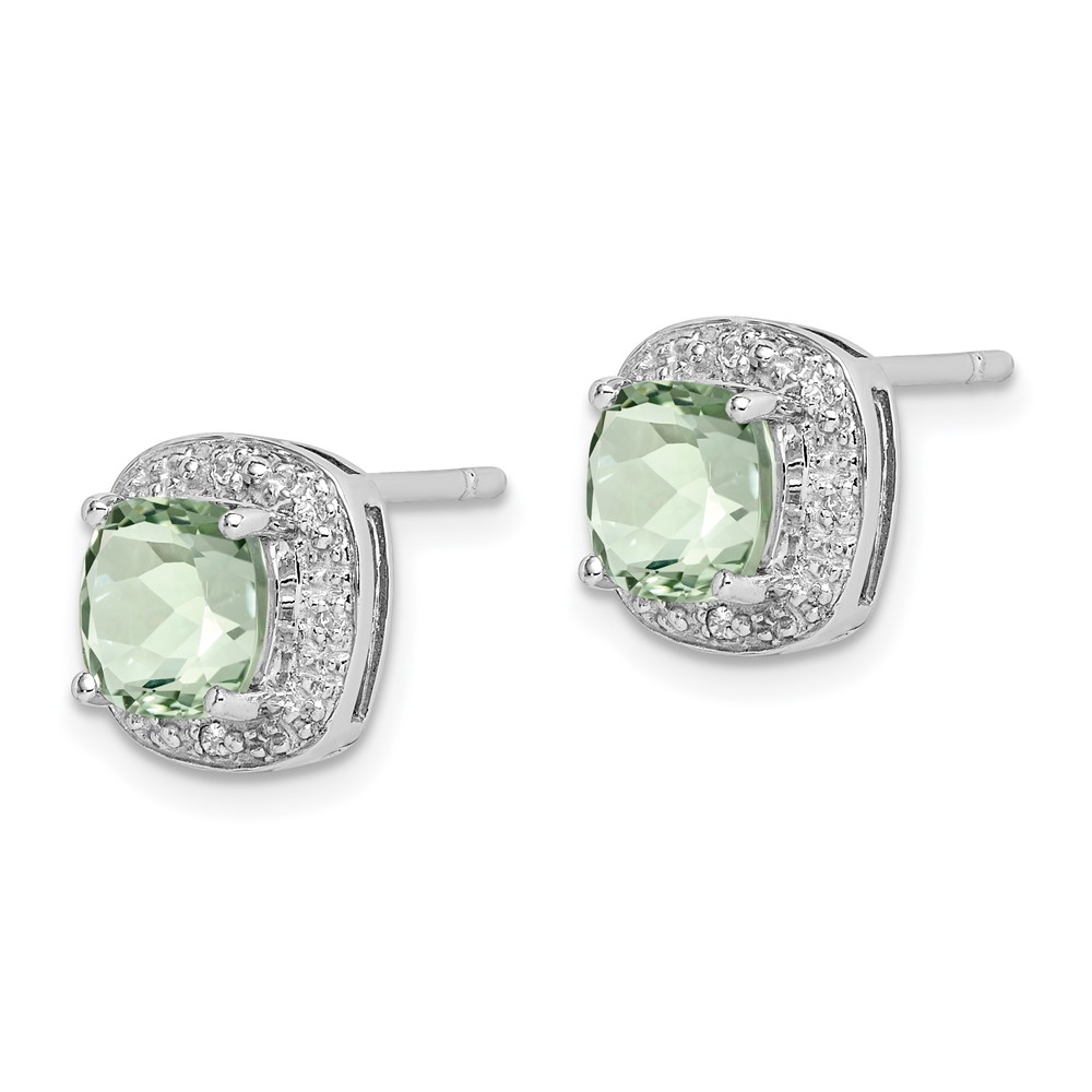 Sterling Silver Rhodium Plated Green Quartz and Diamond Earrings (QDX481)