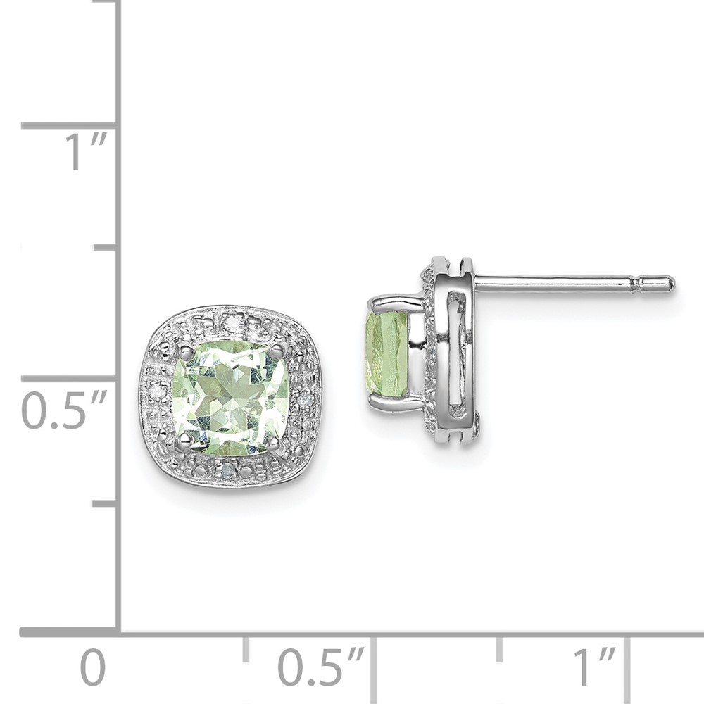 Sterling Silver Rhodium Plated Green Quartz and Diamond Earrings (QDX481)