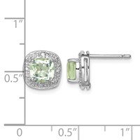 Sterling Silver Rhodium Plated Green Quartz and Diamond Earrings view 4