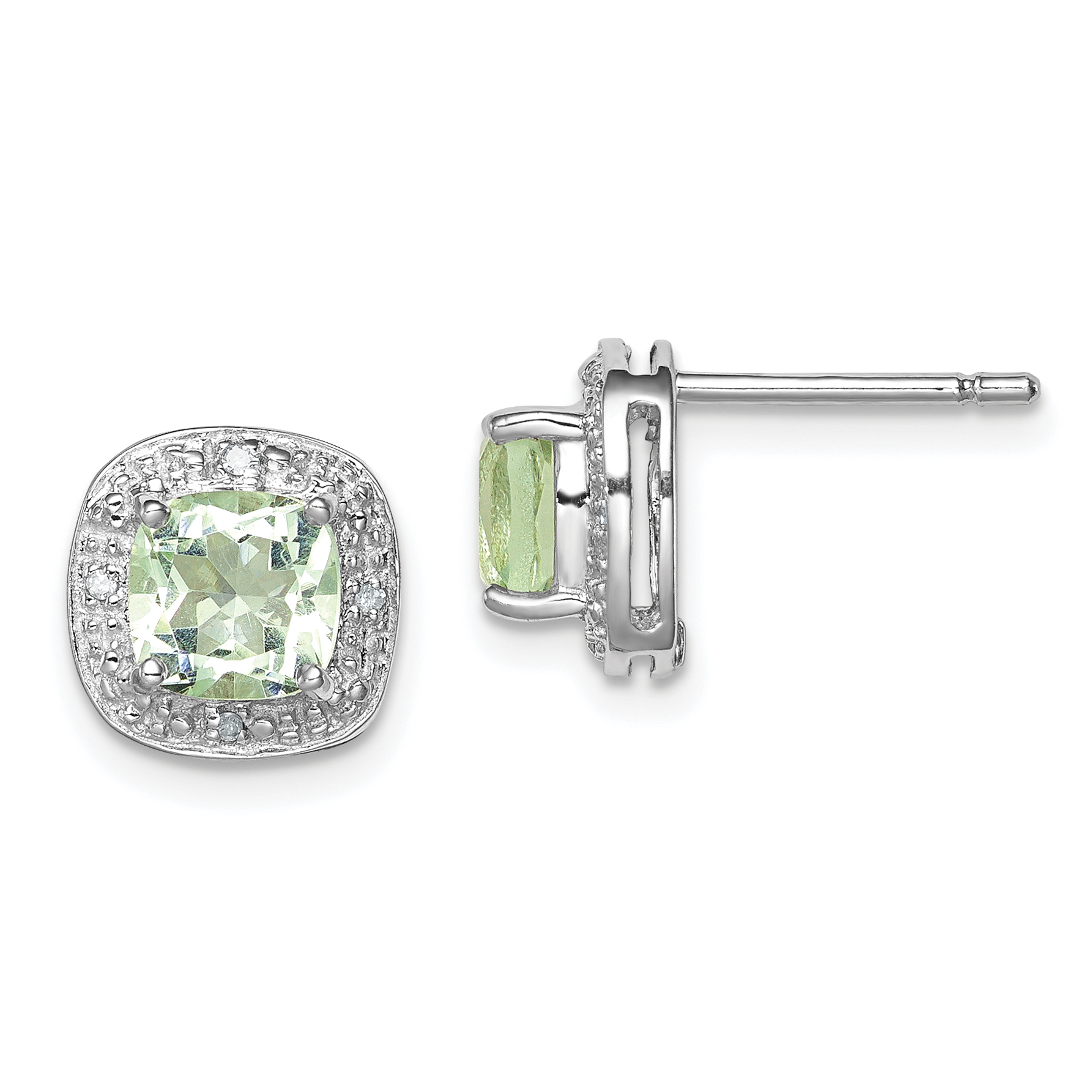 Sterling Silver Rhodium Plated Green Quartz and Diamond Earrings (QDX481)