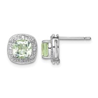 Sterling Silver Rhodium Plated Green Quartz and Diamond Earrings view 1
