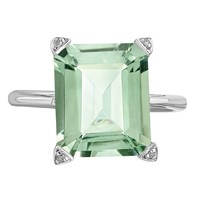 Sterling Silver Rhodium Green Quartz Diamond Ring view 5