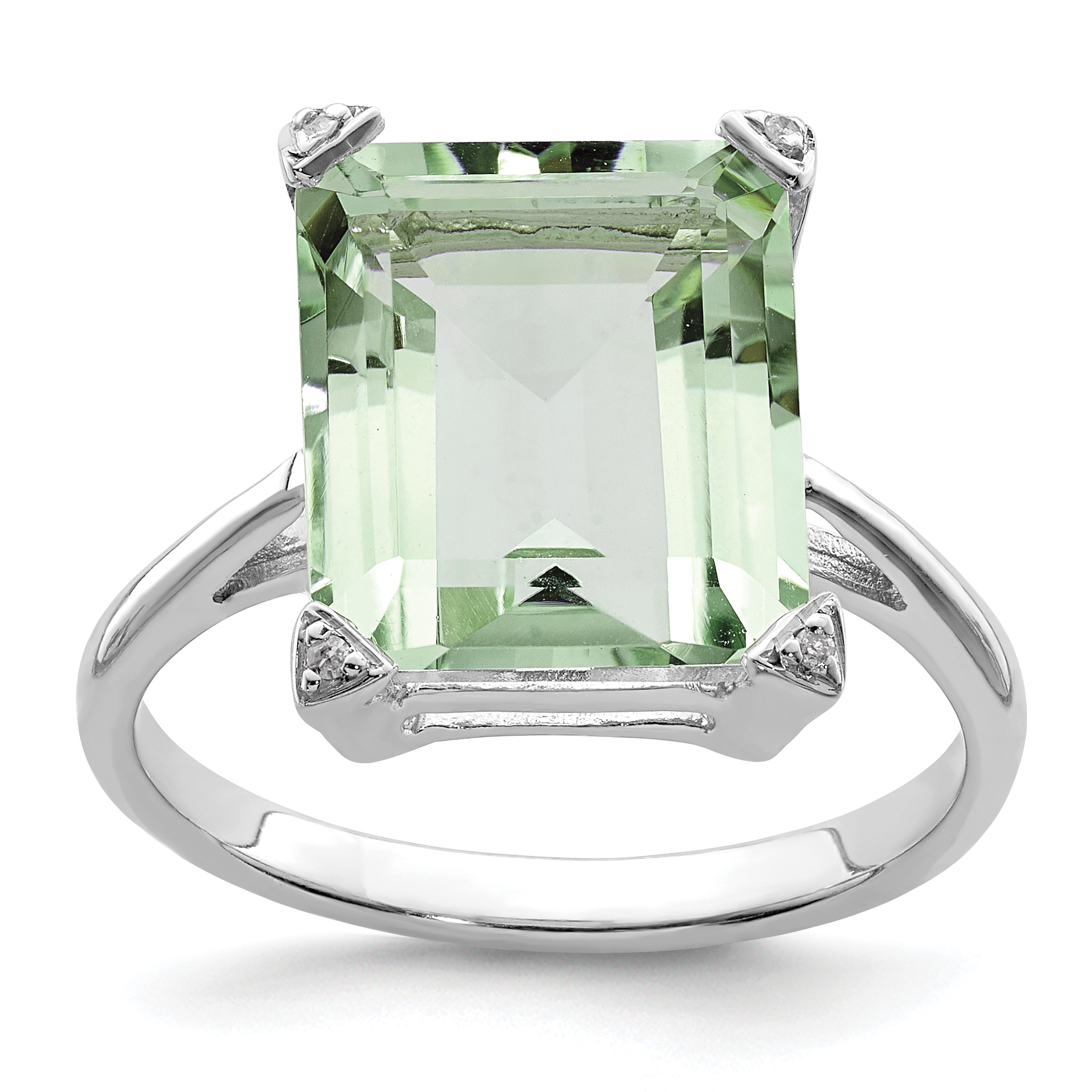 Sterling Silver Rhodium Green Quartz Diamond Ring (QDX503-6)