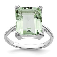 Sterling Silver Rhodium Green Quartz Diamond Ring view 1