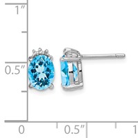 Sterling Silver Rhodium Plated Oval Blue Topaz and Diamond Post Earrings view 4