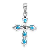 Sterling Silver Rhodium Pear Swiss Blue Topaz Cross Pendant view 3