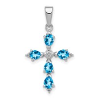 Sterling Silver Rhodium Pear Swiss Blue Topaz Cross Pendant view 1