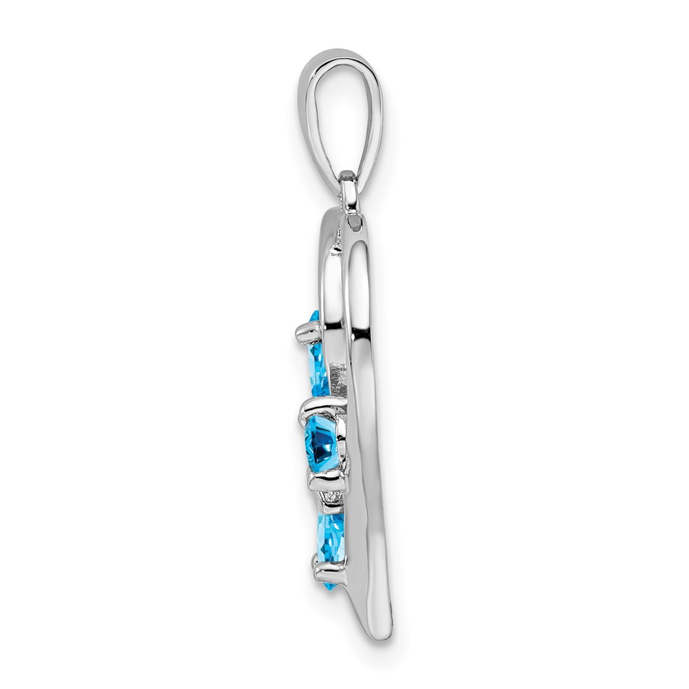 Sterling Silver Rhodium SW Blue Topaz & Diamond Butterfly Heart Pendant (QDX510)