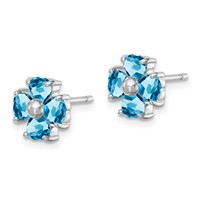 Sterling Silver Rhodium Plated Blue Topaz Flower Post Earrings view 2
