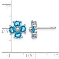 Sterling Silver Rhodium Plated Blue Topaz Flower Post Earrings view 4